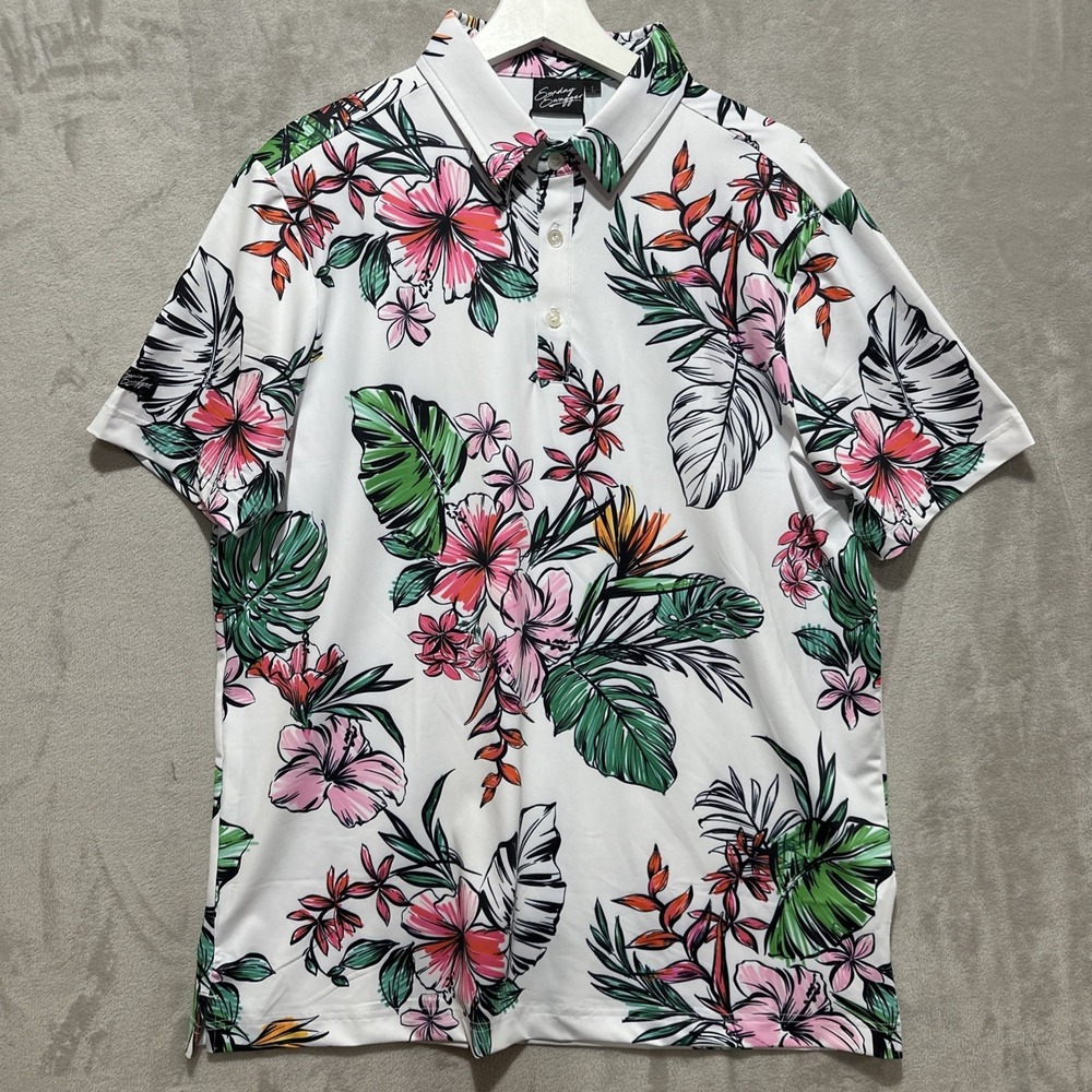 Sunday Swagger Beach Front Performance Golf Polo Men's L Size White Tropical
